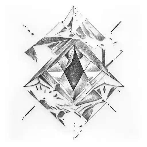 Diamond split in half by a sword on fire tattoo design idea