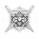 Diamond split in half by a sword on fire tattoo design idea
