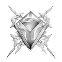 Diamond split in half by a sword on fire tattoo design idea