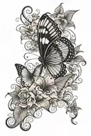 floral vines butterfly mountain scene tattoo design idea