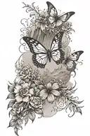 floral vines butterfly mountain scene tattoo design idea