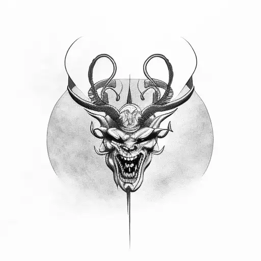 demon with horns and reversed cross tattoo design idea