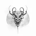 demon with horns and reversed cross tattoo design idea