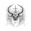 demon with horns and reversed cross tattoo design idea