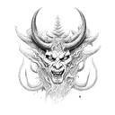 demon with horns and reversed cross tattoo design idea