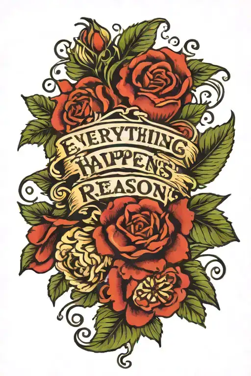 flower and quote "everything happens for a reason tattoo design idea