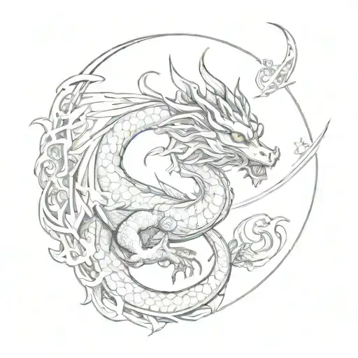 A celestial dragon inspired by Japanese mythology, incorporating space motifs tattoo design idea