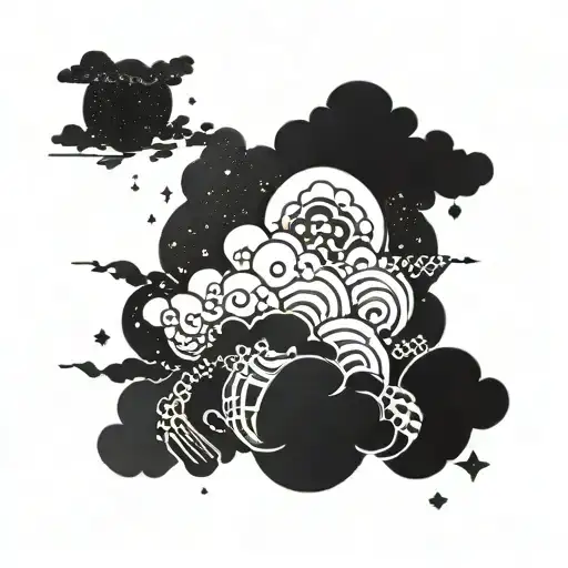 Galaxy-themed cloud patterns with traditional Japanese elements intertwined tattoo design idea