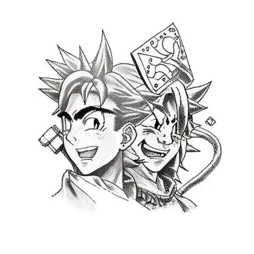 A new-school tattoo of the main characters from Chrono Trigger in their respective era tattoo design idea