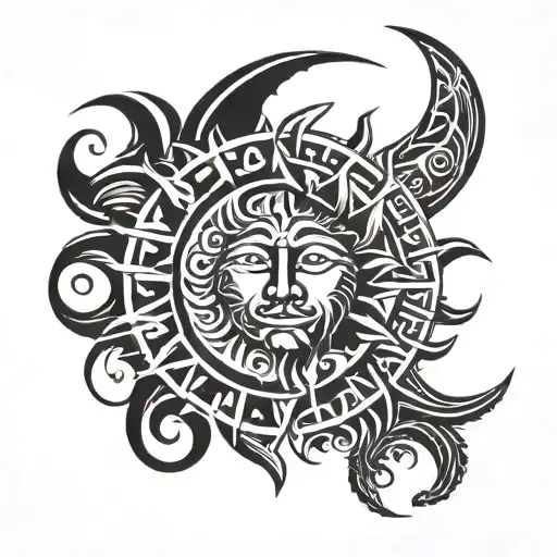 tribal sun and moon  tattoo design idea