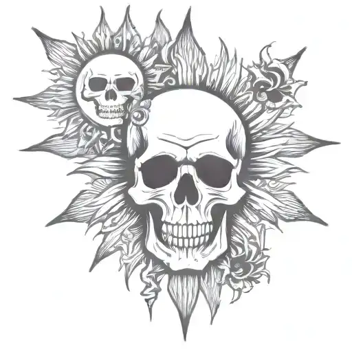 skull and sun tattoo design idea