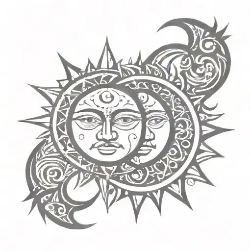 tribal sun and moon  tattoo design idea