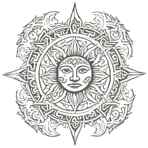 sun moon tribal tattoo design idea