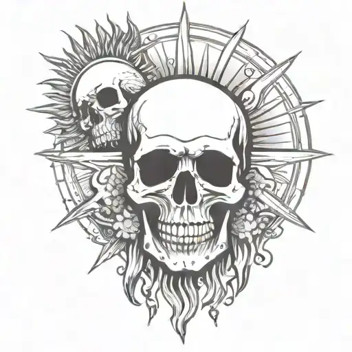skull and sun tattoo design idea
