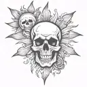skull and sun tattoo design idea