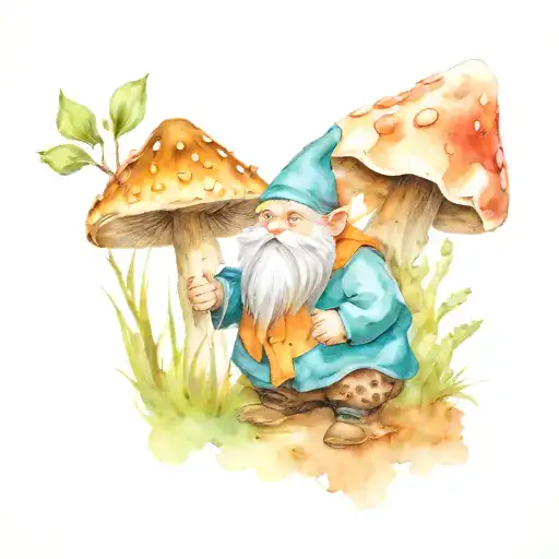 gnome and morel mushroom tattoo design idea