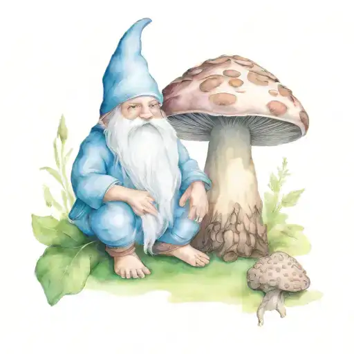 gnome and morel mushroom tattoo design idea
