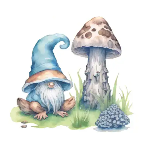 gnome and morel mushroom tattoo design idea