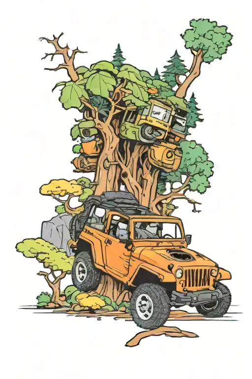 Jeep JLU in the woods tattoo design idea