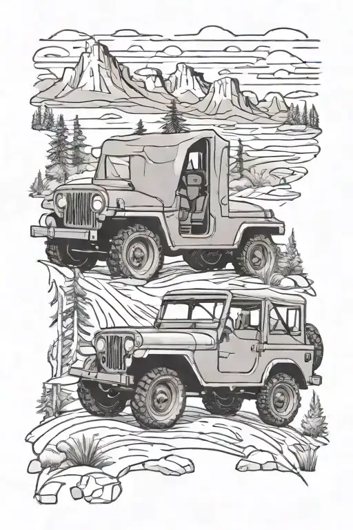 jeep Willy's in wilderness  tattoo design idea