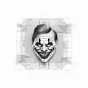 Architectural blueprint with a crying joker face hidden within the lines tattoo design idea