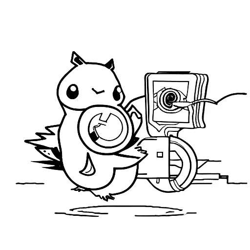 Psyduck pokemon screaming in front of their laptop tattoo design idea