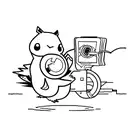 Psyduck pokemon screaming in front of their laptop tattoo design idea