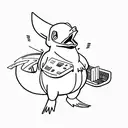 Psyduck pokemon screaming in front of their laptop tattoo design idea