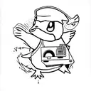Psyduck pokemon screaming in front of their laptop tattoo design idea