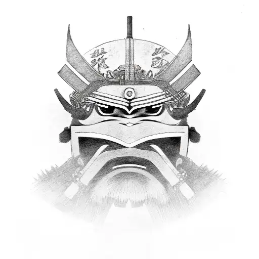 Samurai, katana, flowers, oni mask tattoo design idea