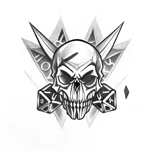 evil jester skull with dice tattoo design idea