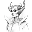 A sketch-style portrait of an actor transforming into Maleficent tattoo design idea
