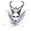 A sketch-style portrait of an actor transforming into Maleficent tattoo design idea