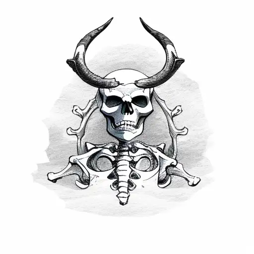 skeleton with horns looking depressed full body tattoo design idea