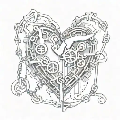 heart shaped chain with broken parts tattoo design idea