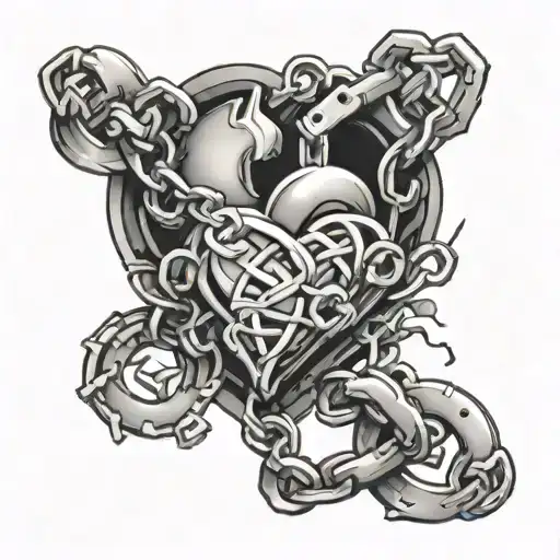 heart shaped chain with broken parts tattoo design idea
