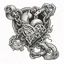 heart shaped chain with broken parts tattoo design idea