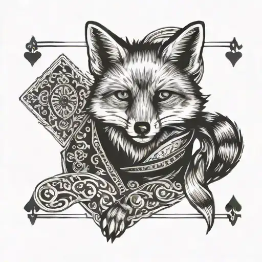A fox playing cards with a mischievous expression  tattoo design idea