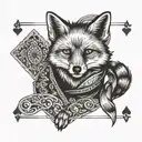 A fox playing cards with a mischievous expression  tattoo design idea