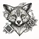 A fox playing cards with a mischievous expression  tattoo design idea