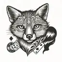 A fox playing cards with a mischievous expression  tattoo design idea