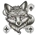 A fox playing cards with a mischievous expression  tattoo design idea