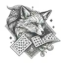 A fox with a deck of cards, representing deception and trickery tattoo design idea