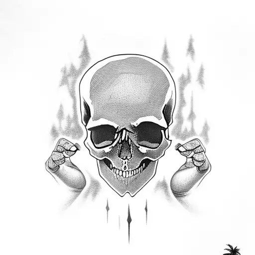 skull with hand out og head tattoo design idea