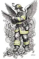 firefighter guardian angel protecting tattoo design idea