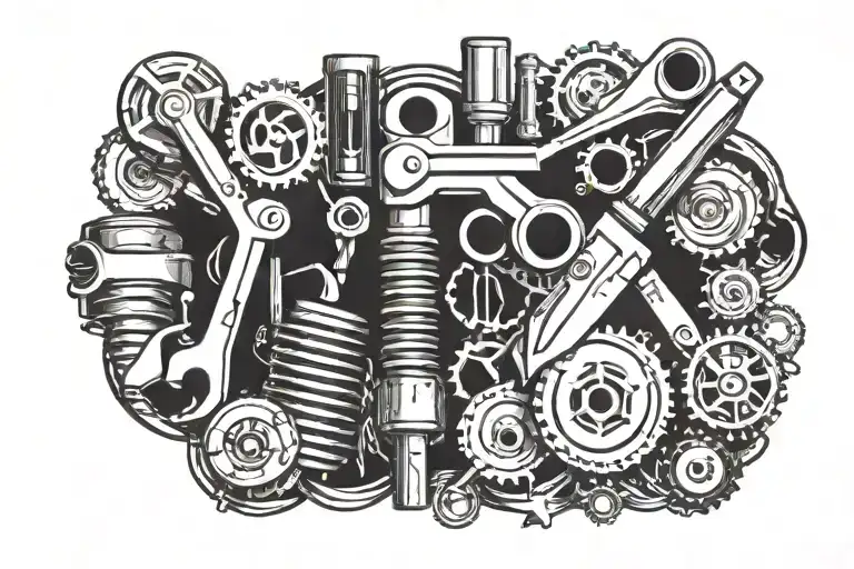 Incorporate tools of the trade (wrenches, screwdrivers, etc.) into a mechanical-themed sleeve tattoo tattoo design idea