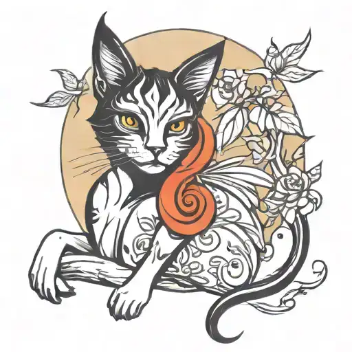 full moon cat woman tattoo design idea