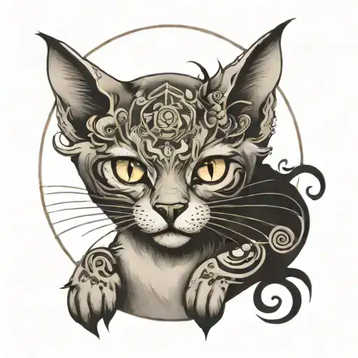 full moon cat female tattoo design idea