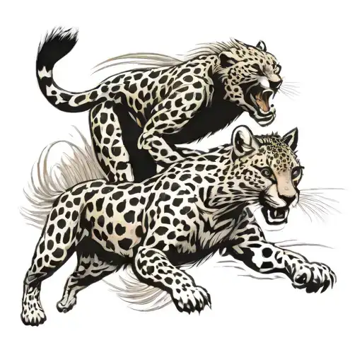 A traditional style tattoo of a sprinter racing against a cheetah, symbolizing speed and agility tattoo design idea