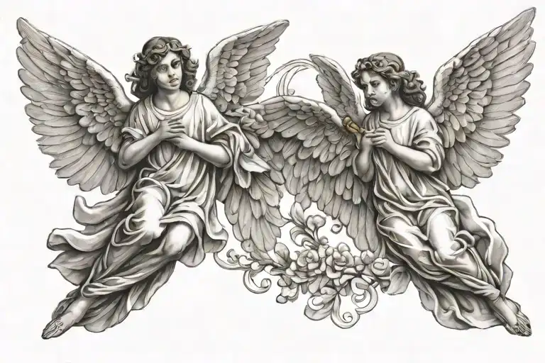 2 angels flying tattoo design idea